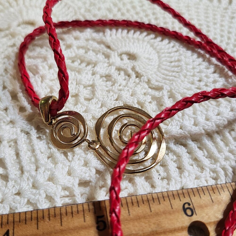 RMN signed red leather silver Swirl necklace